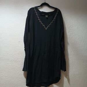 Eddie Bauer 100% Cotton Black Long Sleeve Tunic,top with Embellishments top